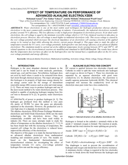 EFFECT of TEMPERATURE on PERFORMANCE of ADVANCED ALKALINE ELECTROLYZER Mohamad Azuan1,,Nor Zaihar Yahaya2,*,Amelia Melinda2,Muhammad Wasif Umar2 1,2Dept