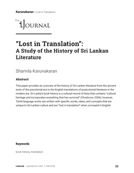 “Lost in Translation”: a Study of the History of Sri Lankan Literature