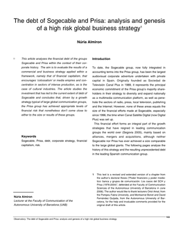 The Debt of Sogecable and Prisa: Analysis and Genesis of a High Risk Global Business Strategy1