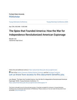 The Spies That Founded America: How the War for Independence Revolutionized American Espionage