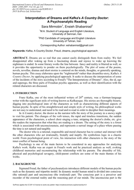 Interpretation of Dreams and Kafka's a Country Doctor: a Psychoanalytic Reading Sara Mirmobin1, Ensieh Shabanirad2 1M.A