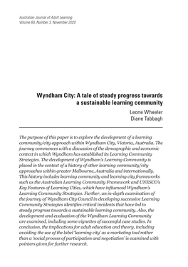 A Tale of Steady Progress Towards a Sustainable Learning Community Leone Wheeler Diane Tabbagh