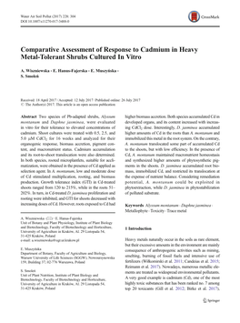 Comparative Assessment of Response to Cadmium in Heavy Metal-Tolerant Shrubs Cultured in Vitro