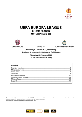 Uefa Europa League 2012/13 Season Match Press Kit