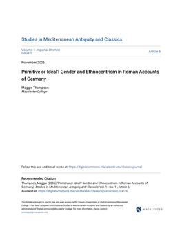 Gender and Ethnocentrism in Roman Accounts of Germany