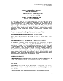 Acta De La Comisión De Justicia Y Derechos Humanos