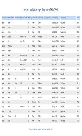 Chester County Marriages Bride Index 1885-1930