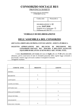 Consorzio Sociale Ri/1 Provincia Di Rieti