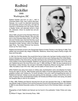 Redbird Sixkiller Was Born on July 1, 1807 in Cherokee Nation East, Near Lookout Mountain, Georgia