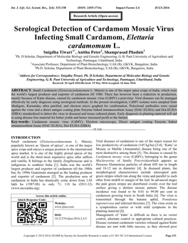 Serological Detection of Cardamom Mosaic Virus Infecting Small Cardamom, Elettaria Cardamomum L