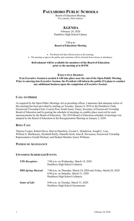 PAULSBORO PUBLIC SCHOOLS Board of Education Meeting PAULSBORO, NEW JERSEY