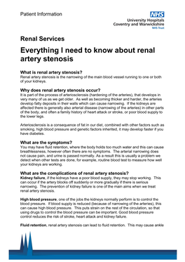 Everything I Need to Know About Renal Artery Stenosis