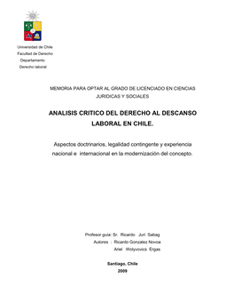 Analisis Critico Del Derecho Al Descanso Laboral En Chile