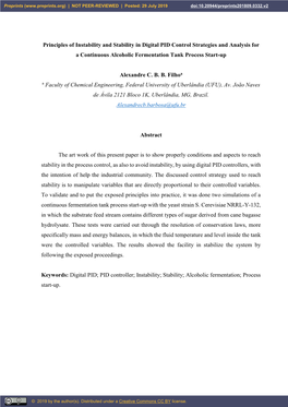 Principles of Instability and Stability in Digital PID Control Strategies and Analysis for a Continuous Alcoholic Fermentation Tank Process Start-Up