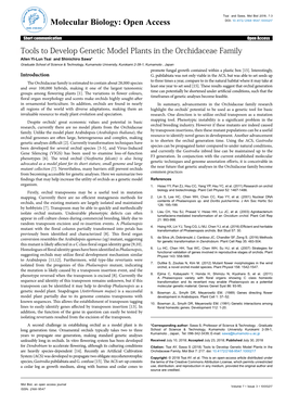 Tools to Develop Genetic Model Plants in the Orchidaceae Family