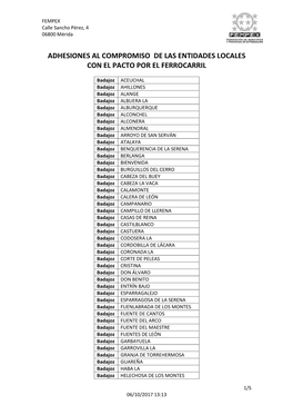 Adhesiones Al Compromiso De Las Entidades Locales Con El Pacto Por El Ferrocarril