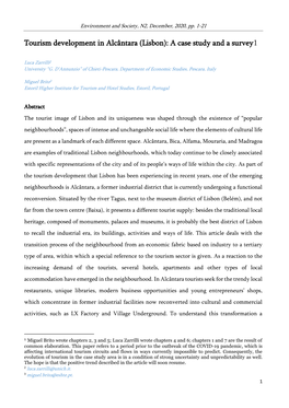 Tourism Development in Alcântara (Lisbon): a Case Study and a Survey1