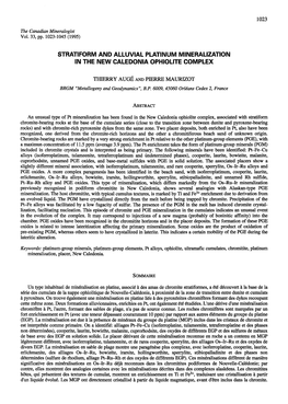 STRATIFORM and ALLUVIAL Plafl NUM MINERALIZATION in THE