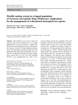 Flexible Mating System in a Logged Population of Swietenia Macrophylla King (Meliaceae): Implications for the Management of a Threatened Neotropical Tree Species