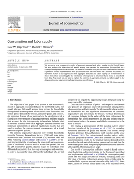 Journal of Econometrics Consumption and Labor Supply