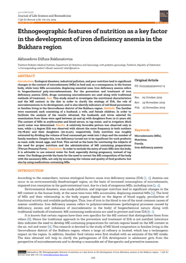 Ethnogeographic Features of Nutrition As a Key Factor in the Development of Iron Deficiency Anemia in the Bukhara Region