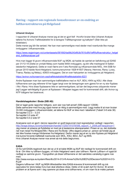 Rapport Om Regionale Konsekvenser Av En Endring Av Lufthavnstrukturen På Helgeland
