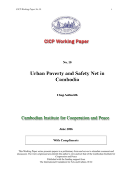 Urban Poverty and Safety Net in Cambodia by Chap Sotharith