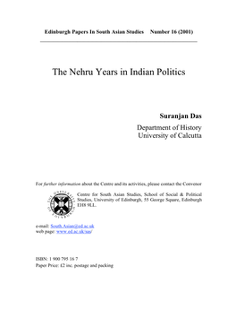 The Nehru Years in Indian Politics