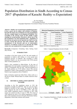 Population Distribution in Sindh According to Census 2017 (Population of Karachi: Reality Vs Expectation)