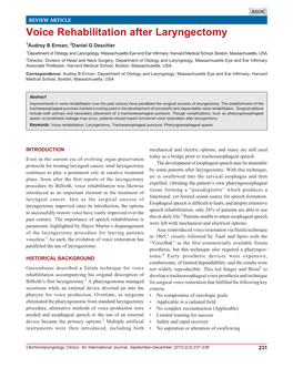 Voice Rehabilitation After Laryngectomy Voice Rehabilitation After Laryngectomy