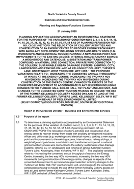 North Yorkshire County Council Business and Environmental Services Planning and Regulatory Functions Committee 21 January 2020 P