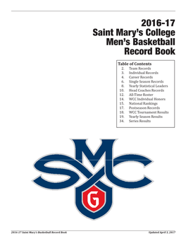 2016-17 Saint Mary's College Men's Basketball Record Book