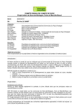 Compte Rendu Du Comité De Suivi Du 25/04/2012