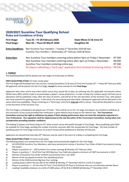 2020/2021 Sunshine Tour Qualifying School Rules and Conditions of Entry