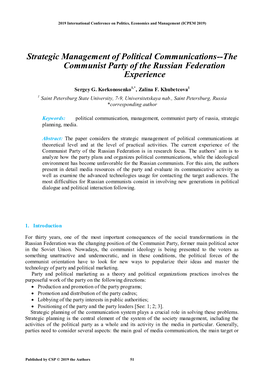 Strategic Management of Political Communications--The Communist Party of the Russian Federation Experience