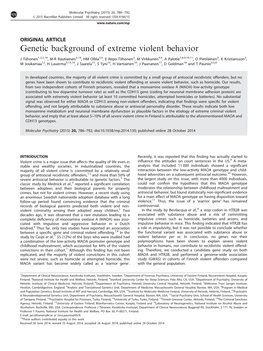 Genetic Background of Extreme Violent Behavior