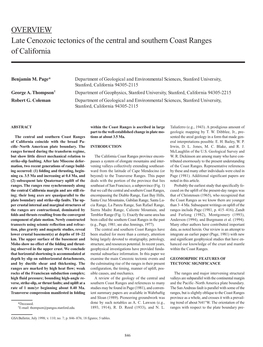 Late Cenozoic Tectonics of the Central and Southern Coast Ranges of California
