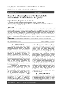 Research on Influencing Factors of Air Quality in Index Industrial Cities Based on Mountain Topography