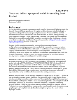 L2/20-246 Teeth and Bellies: a Proposed Model for Encoding Book Pahlavi