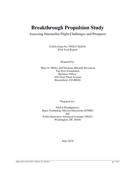 Breakthrough Propulsion Study Assessing Interstellar Flight Challenges and Prospects