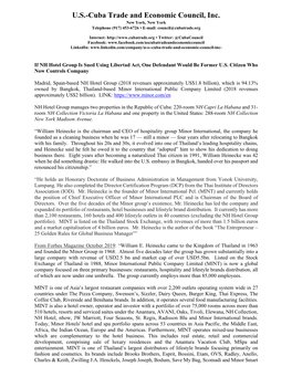 U.S.-Cuba Trade and Economic Council, Inc. New York, New York Telephone (917) 453-6726 • E-Mail: Council@Cubatrade.Org