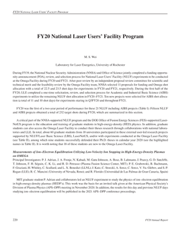 FY20 National Laser Users' Facility Program