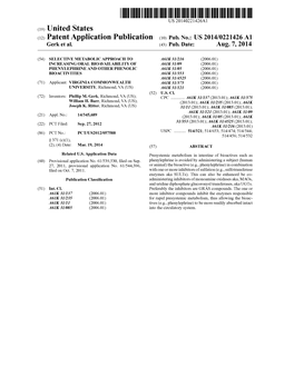 (12) Patent Application Publication (10) Pub. N0.: US 2014/0221426 A1 Gerk Et Al