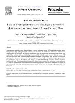 Study of Metallogenetic Fluids and Metallogenic Mechanisms of Xingyuanchong Copper Deposit, Jiangxi Province, China