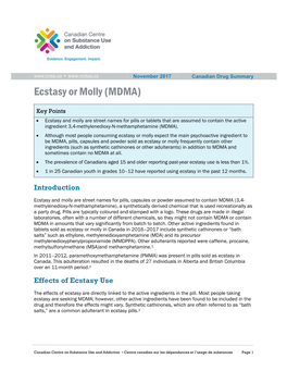 Ecstasy Or Molly (MDMA) (Canadian Drug Summary)