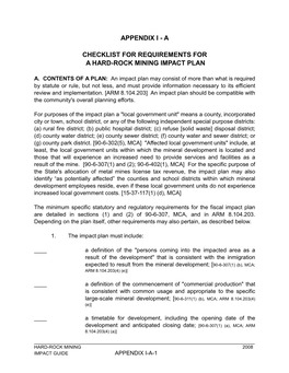 A Checklist for Requirements for a Hard-Rock Mining Impact Plan