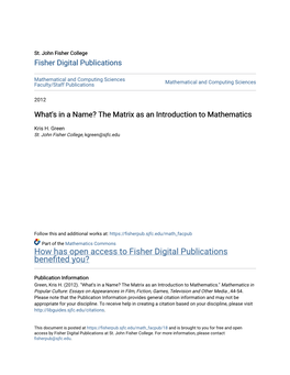The Matrix As an Introduction to Mathematics