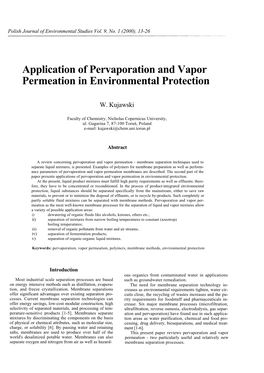 Application of Pervaporation and Vapor Permeation in Environmental Protection