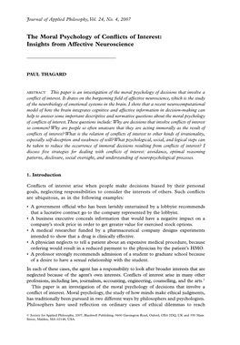 The Moral Psychology of Conflicts of Interest: Insights