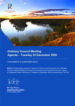 Ordinary Council Meeting Agenda – Tuesday 22 December 2020